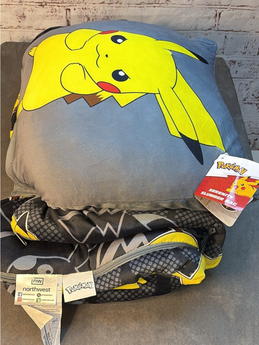 Northwest Pokémon Pikachu Plush Sleeping Bag - Yellow & Gray